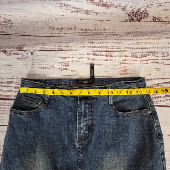 Y2K Mermaid Trumpet Flare Denim Maxi Skirt 5/6 Med Blue Stretch Jean Retro Fade - Picture 9 of 13